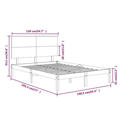 vidaXL Bed Frame without Mattress Black 135x190 cm Solid Wood