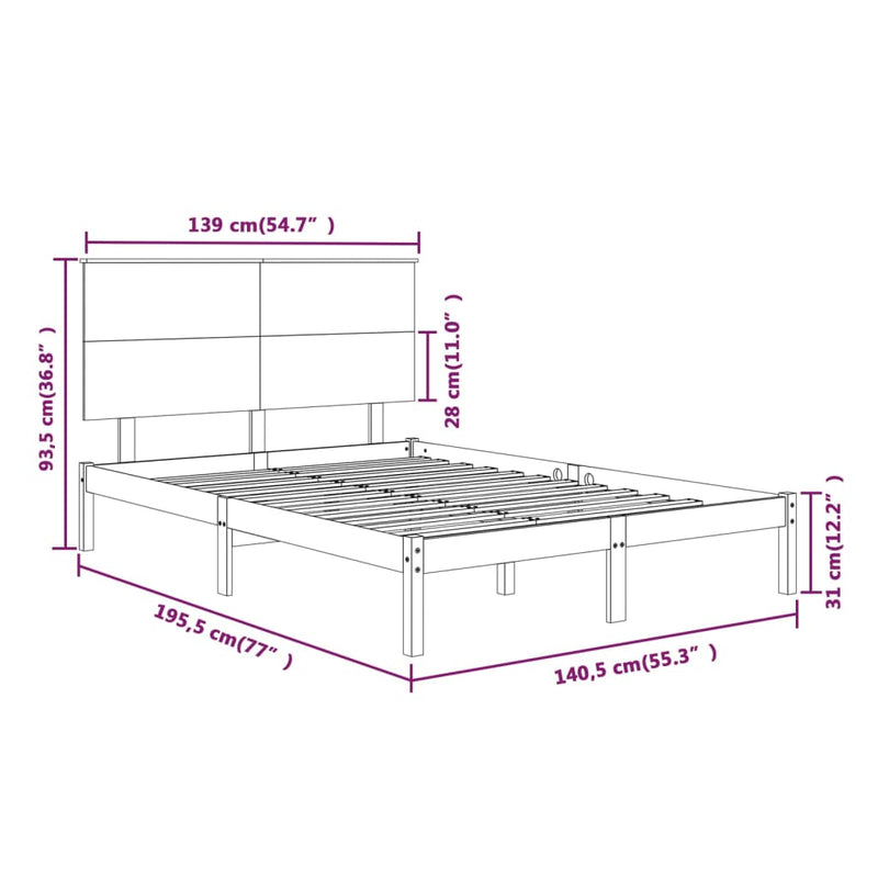 vidaXL Bed Frame without Mattress Black 135x190 cm Solid Wood