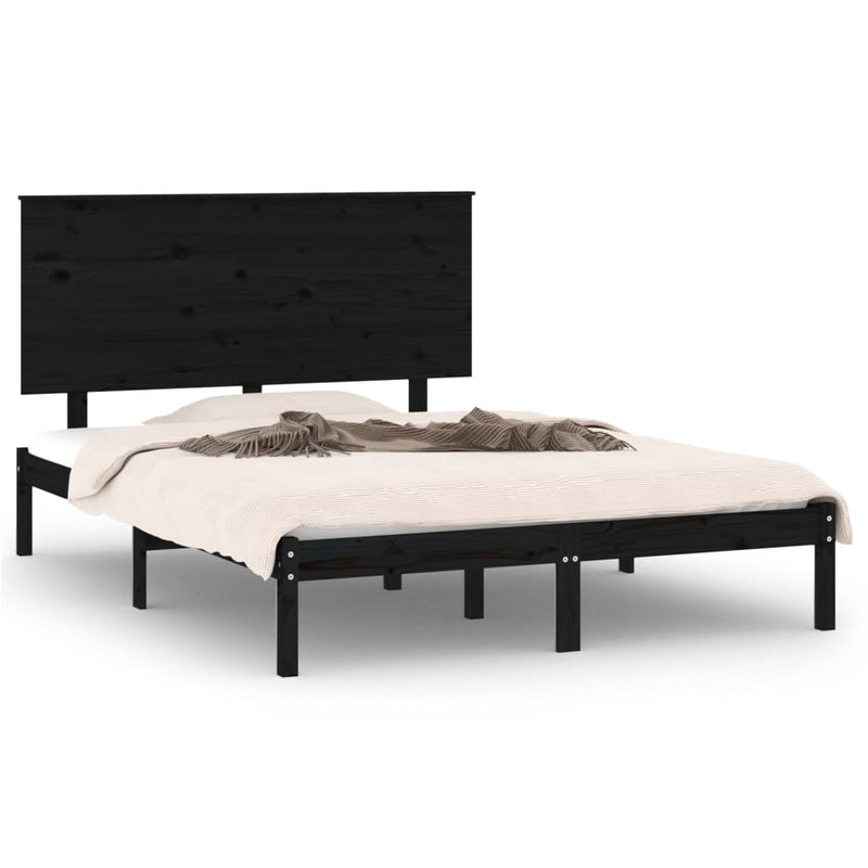 vidaXL Bed Frame without Mattress Black 135x190 cm Solid Wood