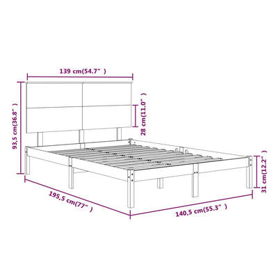 vidaXL Bed Frame without Mattress Black 135x190 cm Solid Wood