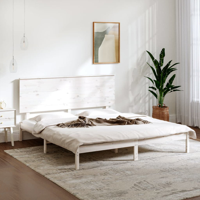 vidaXL Bed Frame without Mattress White 183x203 cm King Solid Wood