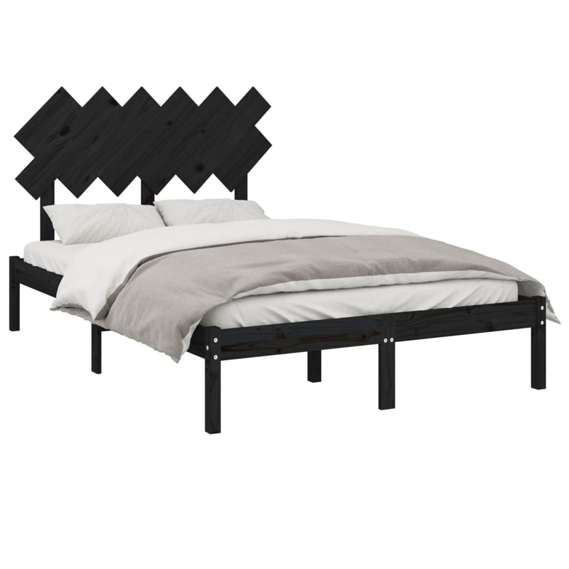 vidaXL Bed Frame without Mattress Black 135x190 cm Solid Wood