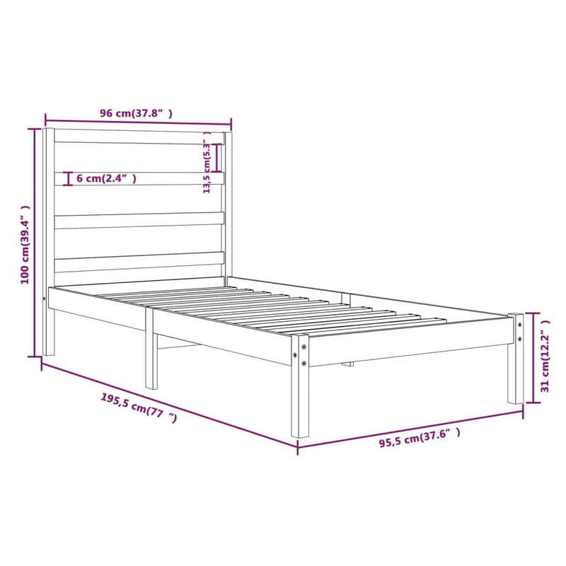 vidaXL Bed Frame without Mattress 90x190 cm Solid Wood