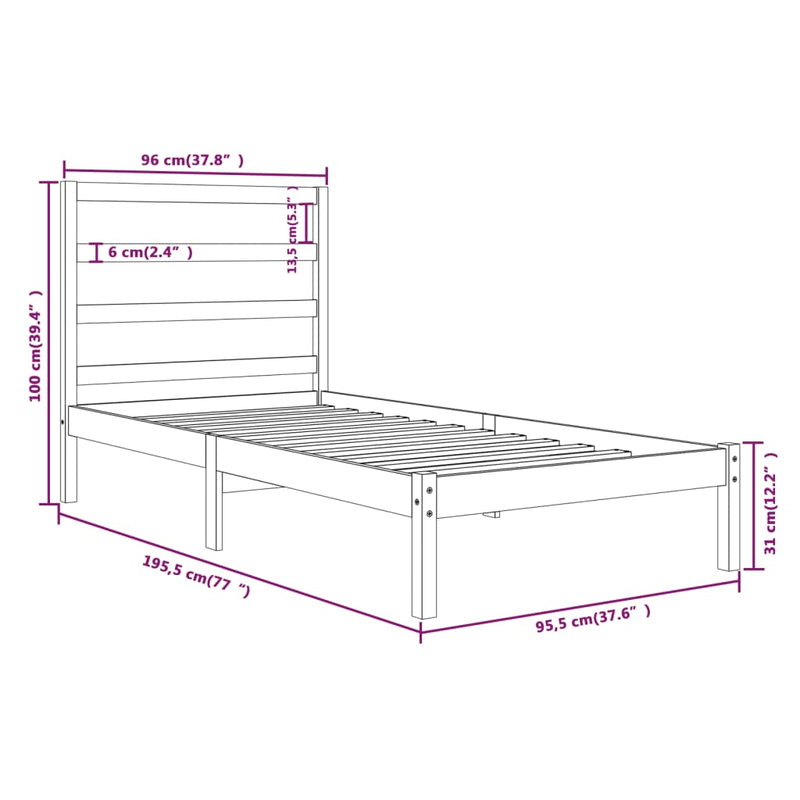 vidaXL Bed Frame without Mattress 90x190 cm Solid Wood