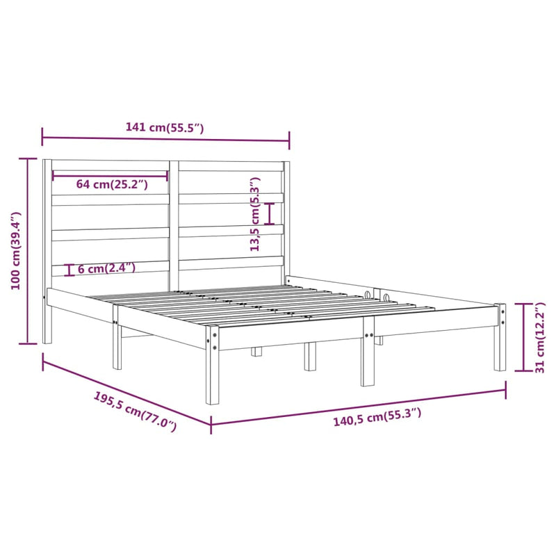 vidaXL Bed Frame without Mattress White 135x190 cm Solid Wood