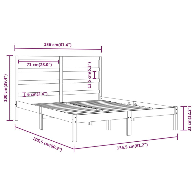 vidaXL Bed Frame without Mattress Black 150x200 cm Solid Wood