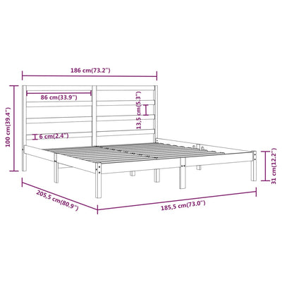 vidaXL Bed Frame without Mattress White 183x203 cm King Solid Wood