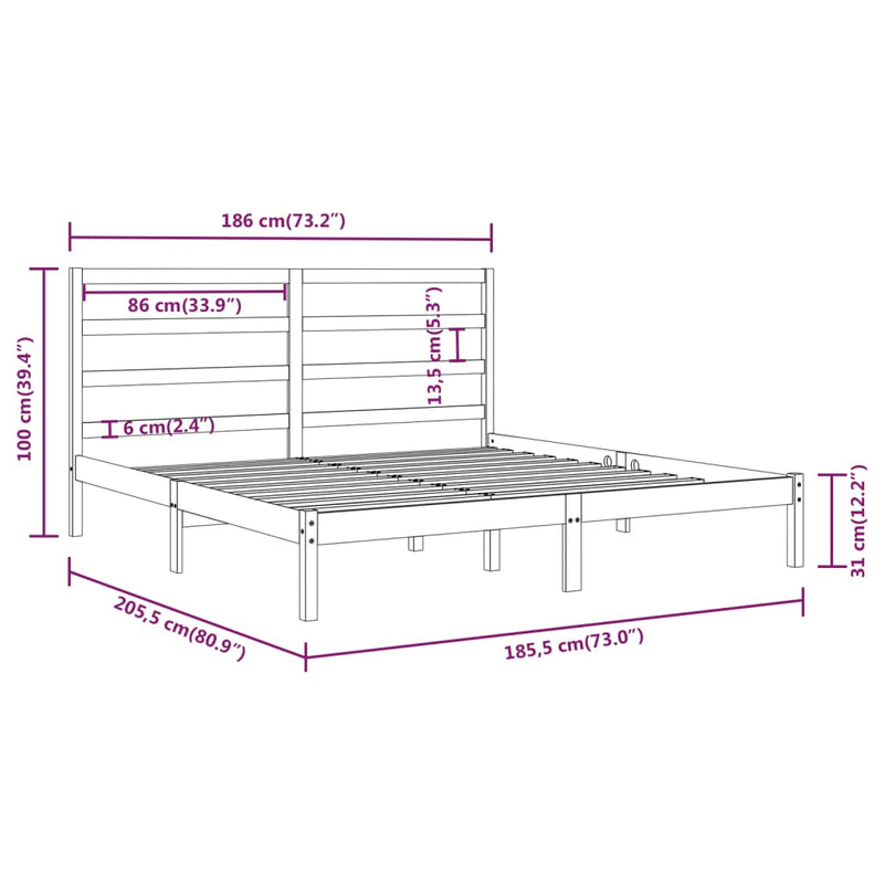 vidaXL Bed Frame without Mattress White 183x203 cm King Solid Wood