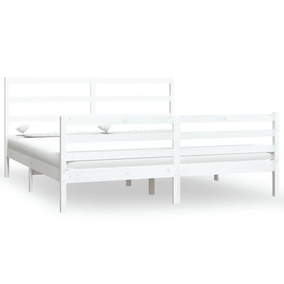 vidaXL Bed Frame without Mattress White Solid Wood Pine 183x203 cm King