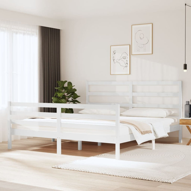 vidaXL Bed Frame without Mattress White Solid Wood Pine 183x203 cm King