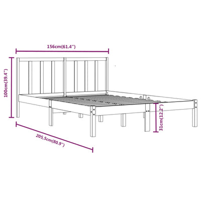 vidaXL Bed Frame without Mattress Black Solid Wood Pine 150x200 cm