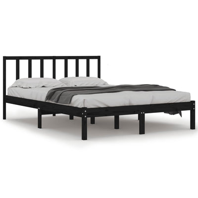 vidaXL Bed Frame without Mattress Black Solid Wood Pine 150x200 cm