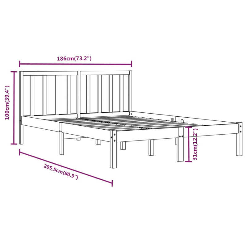vidaXL Bed Frame without Mattress Solid Wood Pine 183x203 cm King