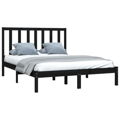 vidaXL Bed Frame without Mattress Black Solid Wood Pine 150x200 cm