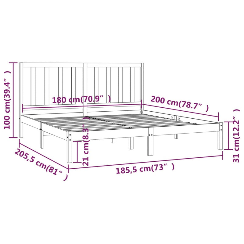 vidaXL Bed Frame without Mattress Solid Wood Pine 183x203 cm King