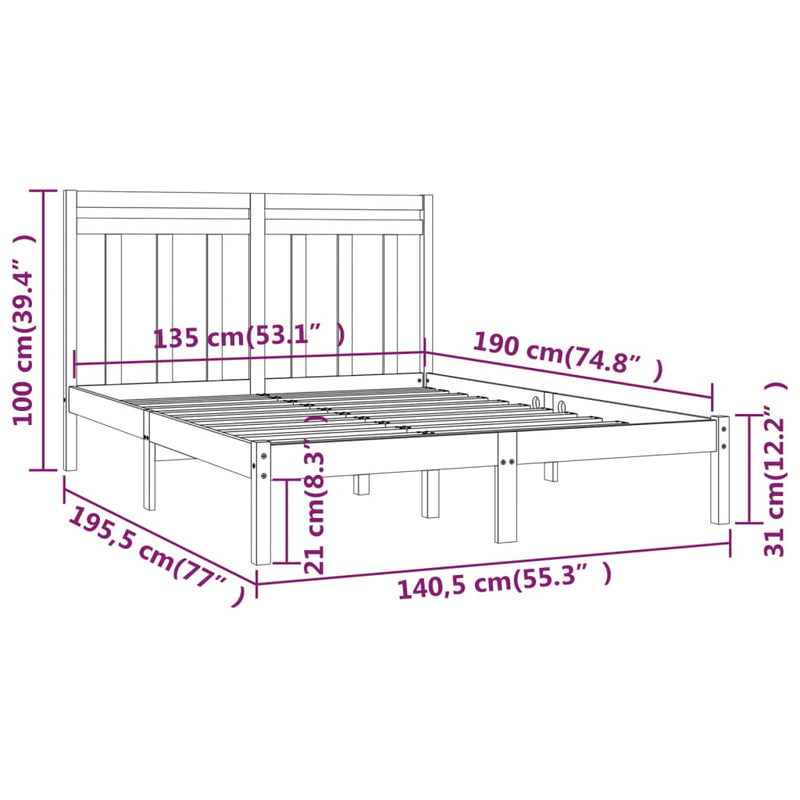 vidaXL Bed Frame without Mattress Black 135x190 cm Solid Wood