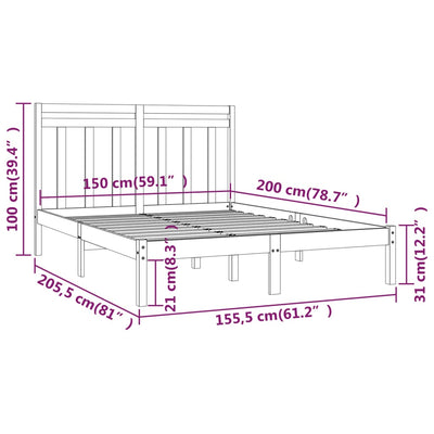 vidaXL Bed Frame without Mattress Black 150x200 cm Solid Wood