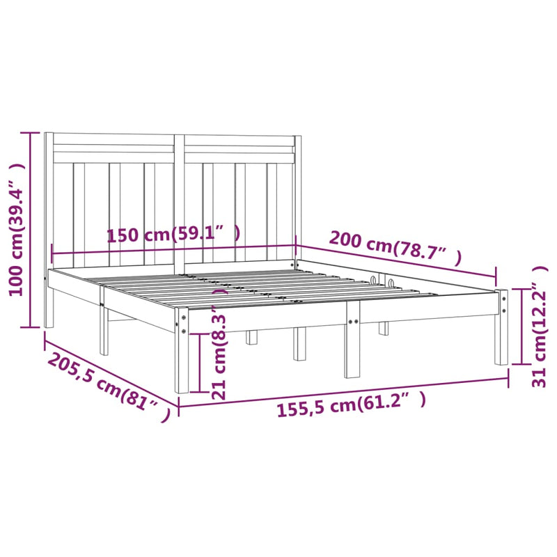 vidaXL Bed Frame without Mattress Black 150x200 cm Solid Wood