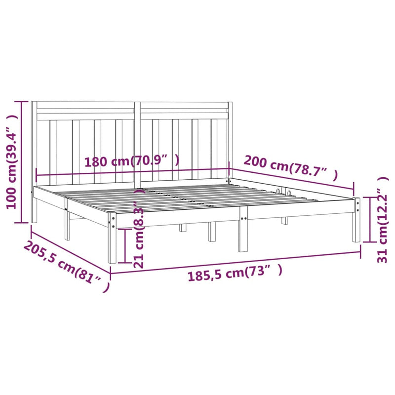 vidaXL Bed Frame without Mattress 183x203 cm King Solid Wood