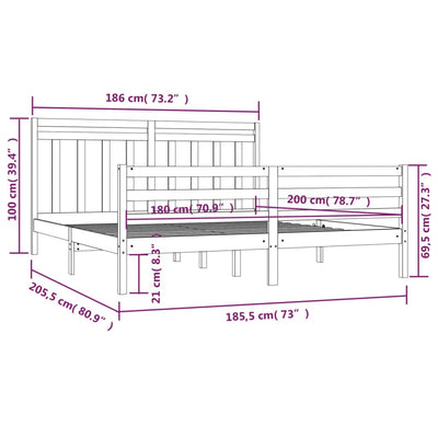 vidaXL Bed Frame without Mattress 183x203 cm King Solid Wood