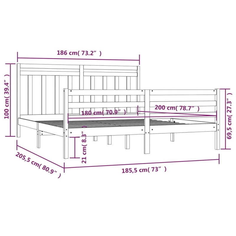 vidaXL Bed Frame without Mattress 183x203 cm King Solid Wood