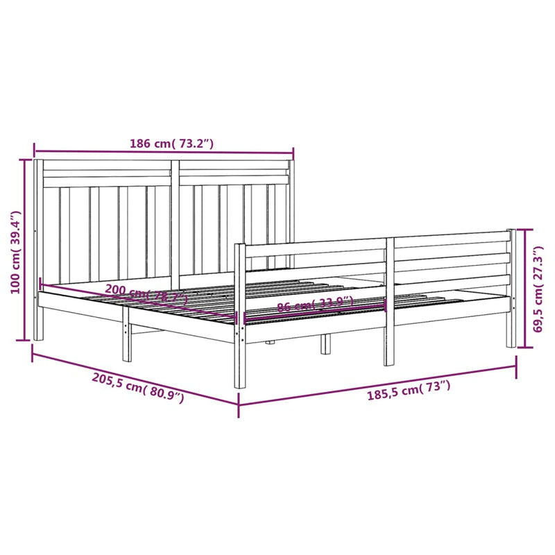vidaXL Bed Frame without Mattress 183x203 cm King Solid Wood