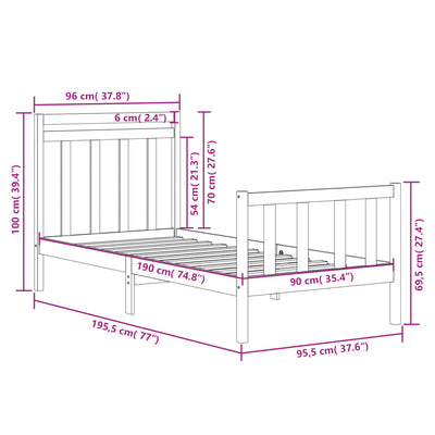 vidaXL Bed Frame without Mattress 90x190 cm Solid Wood