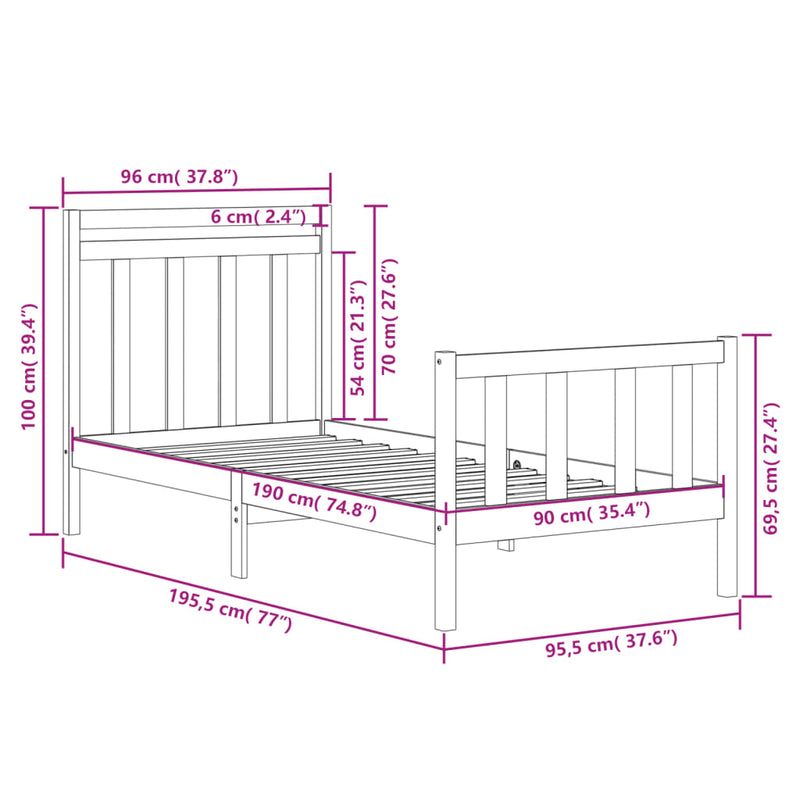 vidaXL Bed Frame without Mattress 90x190 cm Solid Wood