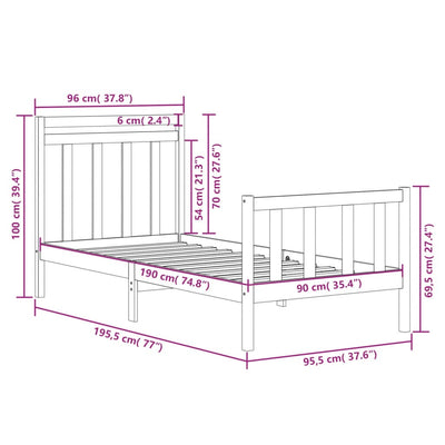 vidaXL Bed Frame without Mattress 90x190 cm Solid Wood