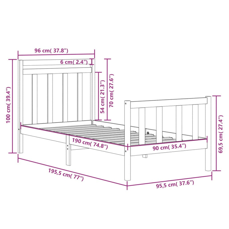 vidaXL Bed Frame without Mattress 90x190 cm Solid Wood