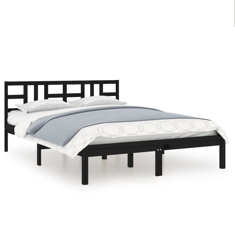 vidaXL Bed Frame without Mattress Black 135x190 cm Solid Wood