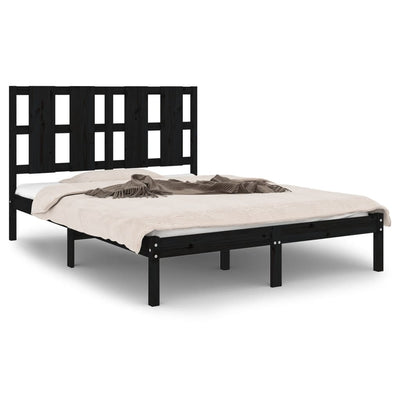 vidaXL Bed Frame without Mattress Black 135x190 cm Solid Wood