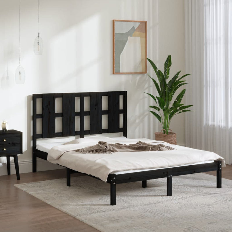 vidaXL Bed Frame without Mattress Black 135x190 cm Solid Wood