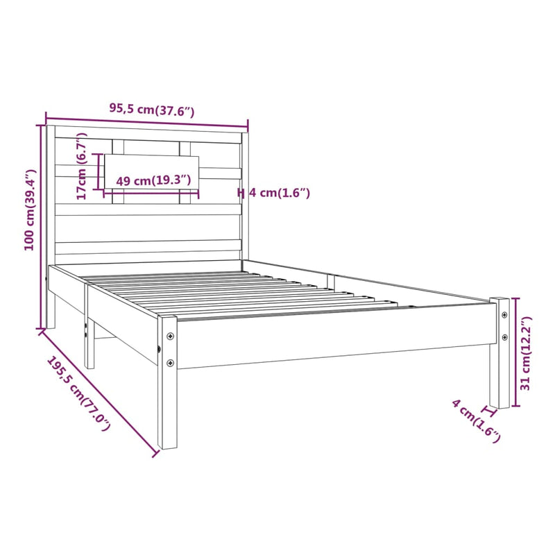 vidaXL Bed Frame without Mattress 90x190 cm Solid Wood
