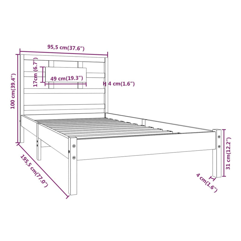 vidaXL Bed Frame without Mattress 90x190 cm Solid Wood