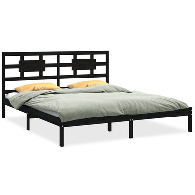vidaXL Bed Frame without Mattress Black 183x203 cm King Solid Wood