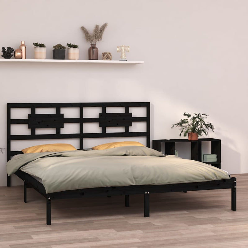vidaXL Bed Frame without Mattress Black 183x203 cm King Solid Wood