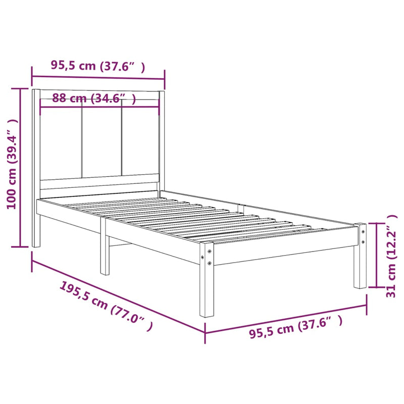 vidaXL Bed Frame without Mattress 90x190 cm Solid Wood Pine