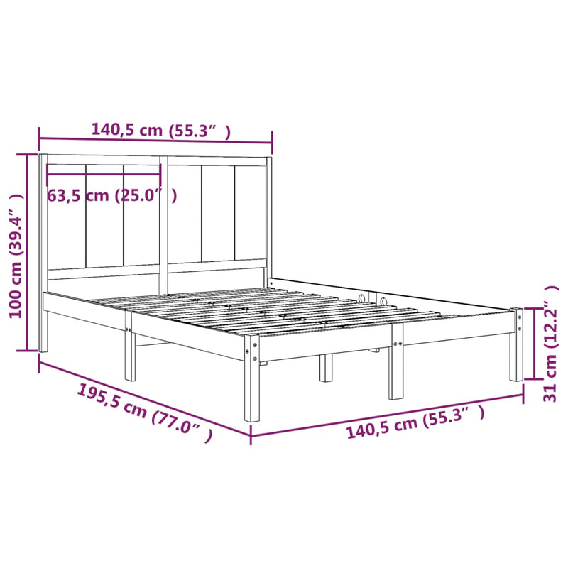 vidaXL Bed Frame without Mattress 135x190 cm Solid Wood Pine