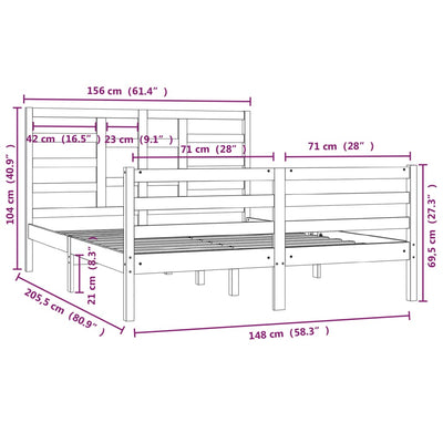 vidaXL Bed Frame without Mattress Solid Wood 150x200 cm