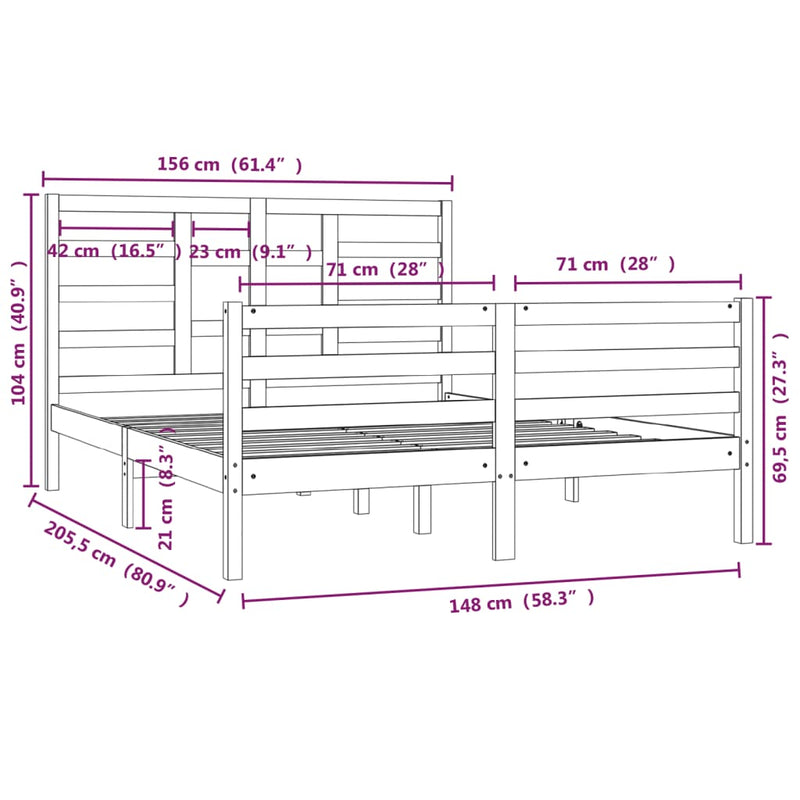 vidaXL Bed Frame without Mattress Solid Wood 150x200 cm