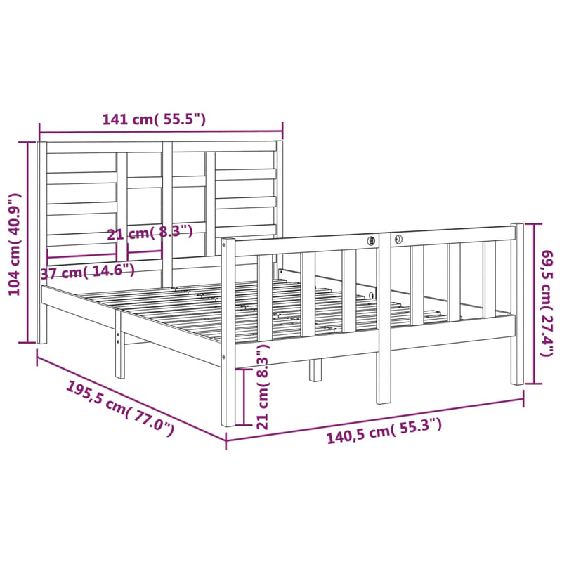 vidaXL Bed Frame without Mattress Solid Wood 135x190 cm