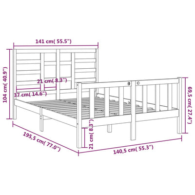 vidaXL Bed Frame without Mattress Solid Wood 135x190 cm