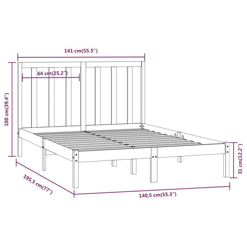 vidaXL Bed Frame without Mattress 135x190 cm Solid Wood Pine