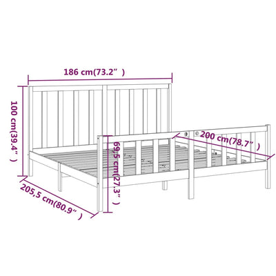 vidaXL Bed Frame without Mattress Black 183x203 cm King Solid Wood Pine