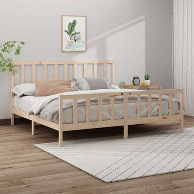 vidaXL Bed Frame without Mattress Black 183x203 cm King Solid Wood Pine