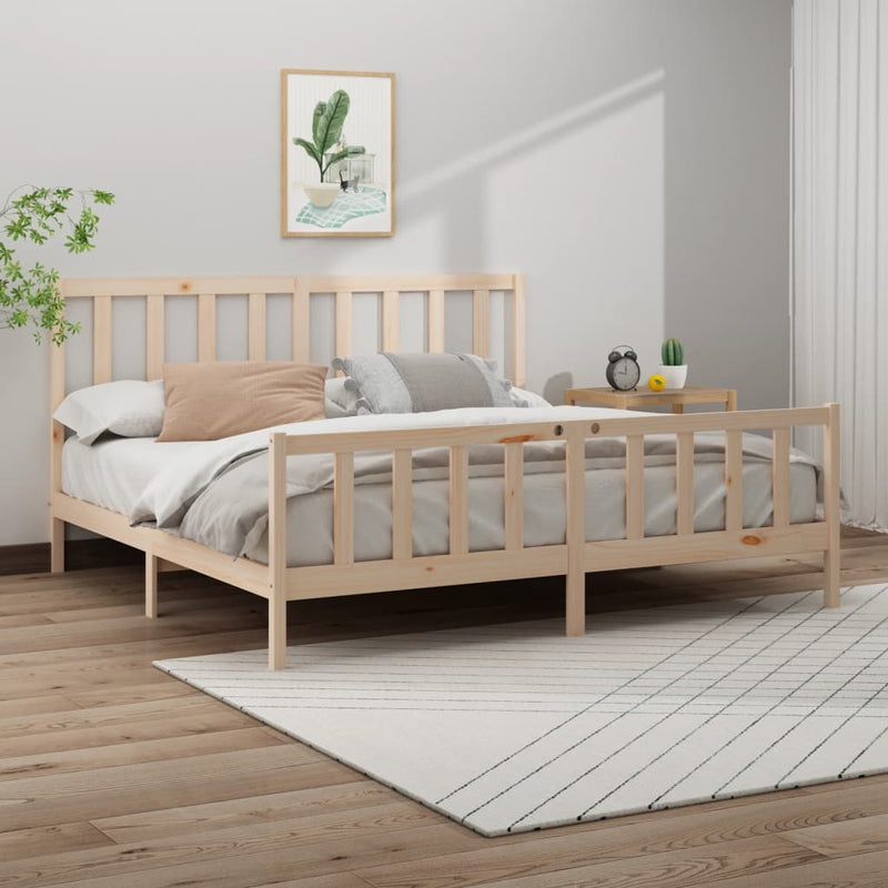 vidaXL Bed Frame without Mattress Black 183x203 cm King Solid Wood Pine