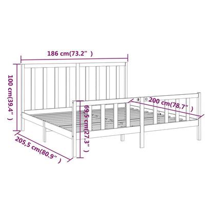 vidaXL Bed Frame without Mattress Black 183x203 cm King Solid Wood Pine