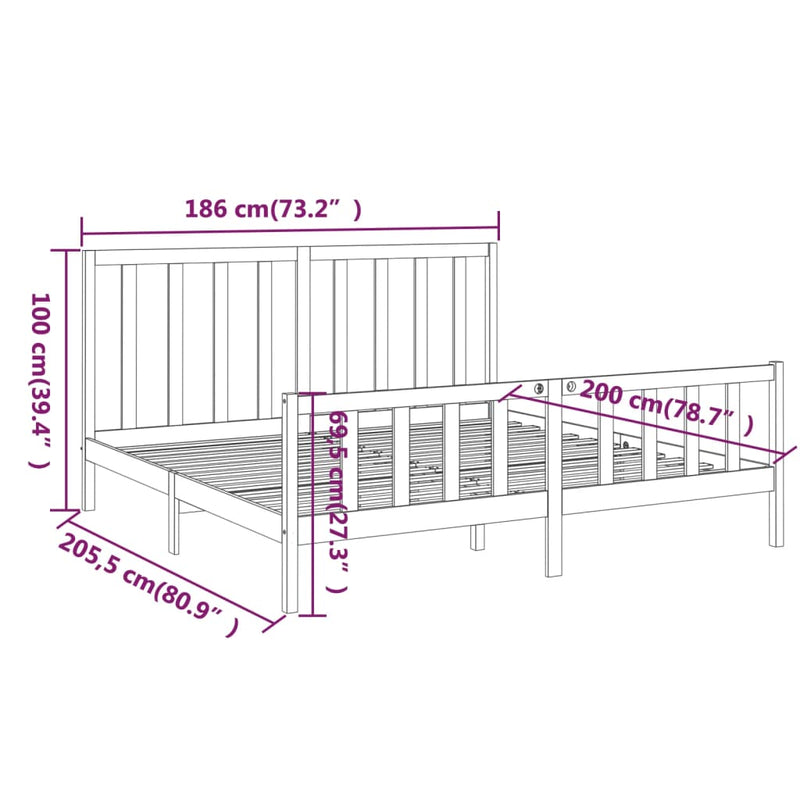 vidaXL Bed Frame without Mattress Black 183x203 cm King Solid Wood Pine