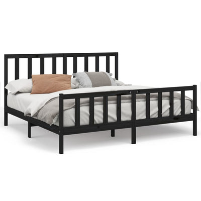 vidaXL Bed Frame without Mattress Black 183x203 cm King Solid Wood Pine